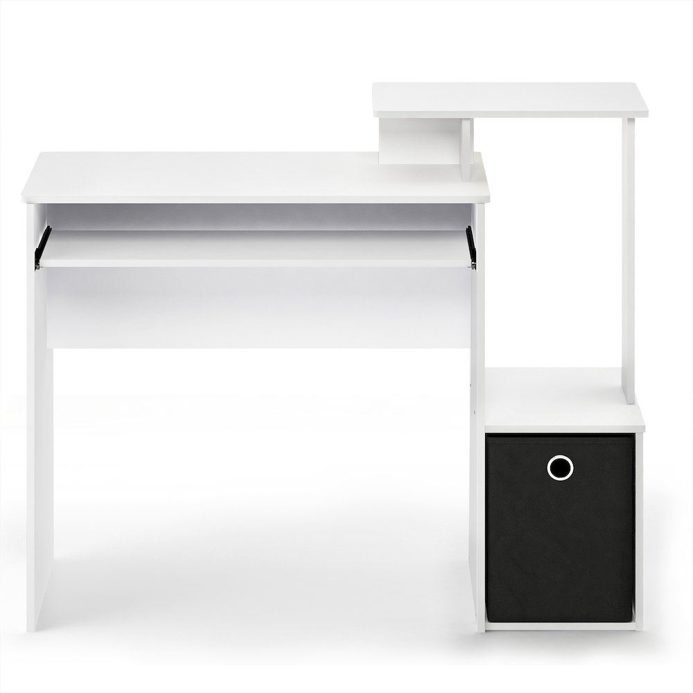 Gaming Desk with Keyboard Tray, with Side Shelves and Storage Bin, Plain White. Picture 9