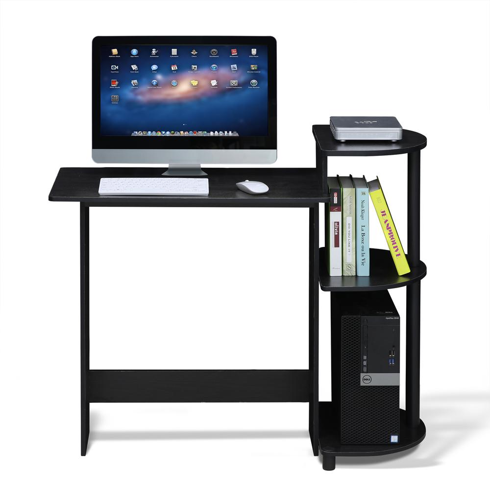 Compact Computer Desk with Shelves, Americano/Black. Picture 4