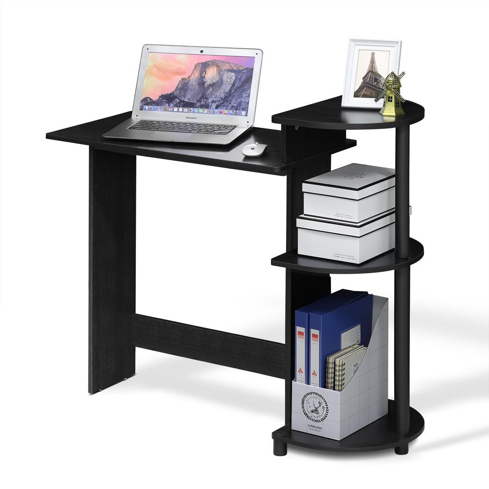 Compact Computer Desk with Shelves, Americano/Black. Picture 5