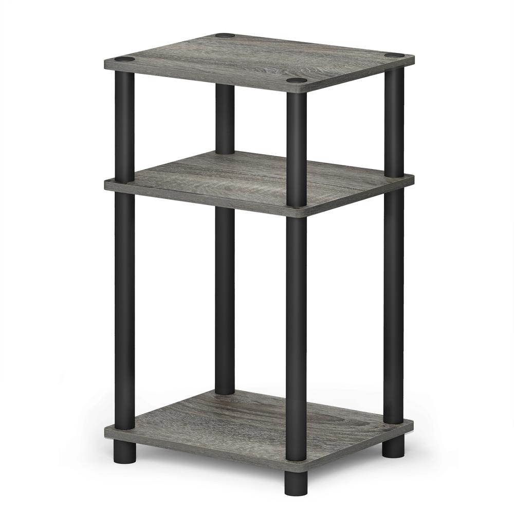Furinno Just 3-Tier Turn-N-Tube End Table, French Oak Grey/Black, 11087GYW/BK. Picture 1