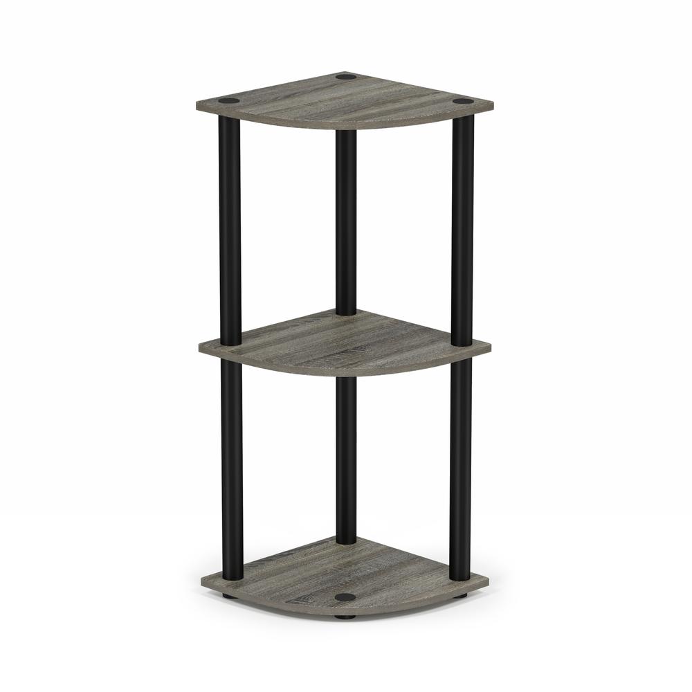Furinno Turn-N-Tube 3-Tier Corner Display Rack Multipurpose Shelving Unit, French Oak Grey/Black, 12077GYW/BK. Picture 1