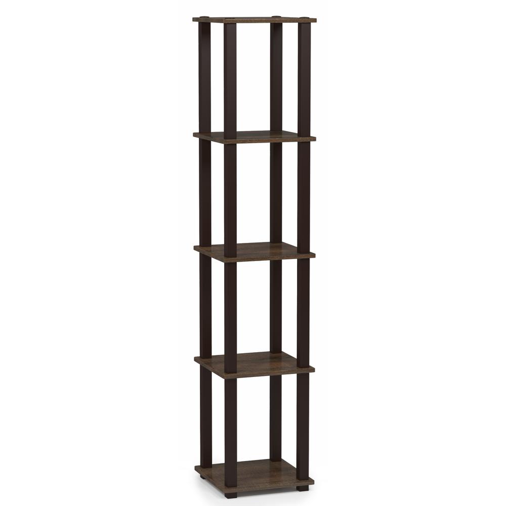 Furinno Turn-S-Tube 5-Tier Corner Square Rack Display Shelf with Square Tube, Walnut/Brown, 18026WN/BR. Picture 1
