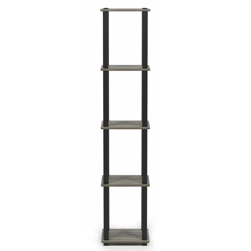 Furinno Turn-S-Tube 5-Tier Corner Square Rack Display Shelf with Square Tube, French Oak Grey/Black, 18026GYW/BK. Picture 3