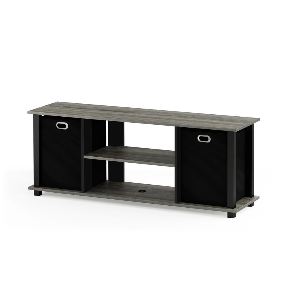 Furinno Econ Entertainment Center w/Storage Bins, French Oak/Black/Black. Picture 1