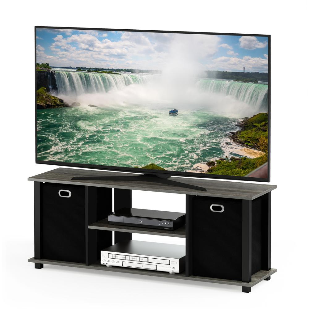 Furinno Econ Entertainment Center w/Storage Bins, French Oak/Black/Black. Picture 4