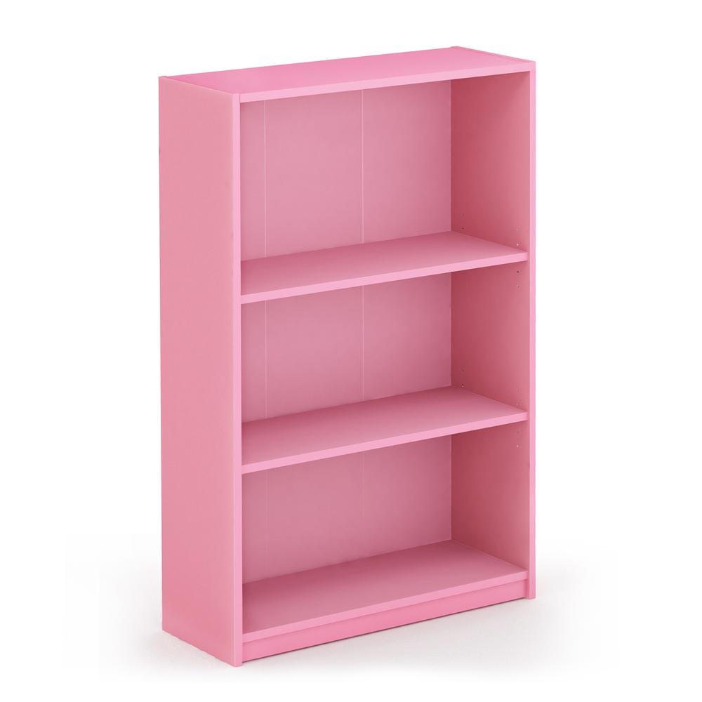 Furinno JAYA Simple Home 3-Tier Adjustable Shelf Bookcase, Pink, 14151R1PI. Picture 1