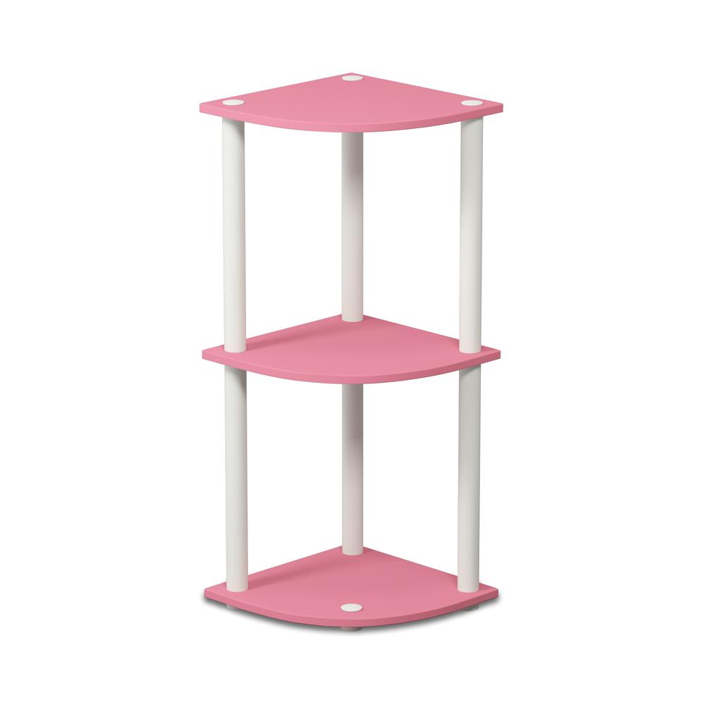 Furinno Turn-N-Tube 3-Tier Reversible Corner Display Rack Multipurpose Shelving Unit, Pink/White, 12077PI/WH. Picture 1