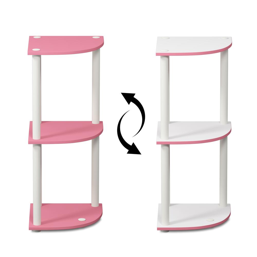 Furinno Turn-N-Tube 3-Tier Reversible Corner Display Rack Multipurpose Shelving Unit, Pink/White, 12077PI/WH. Picture 3