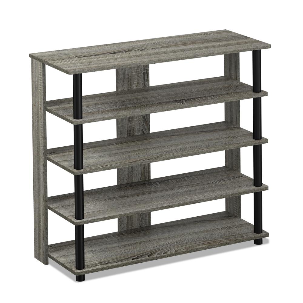 Turn-N-Tube 5 Tier Wide Shoe Rack, French Oak Grey/Black. Picture 1