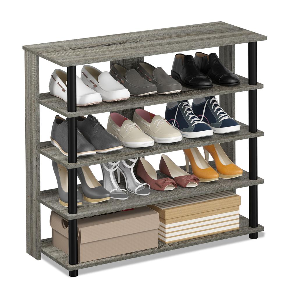 Turn-N-Tube 5 Tier Wide Shoe Rack, French Oak Grey/Black. Picture 4