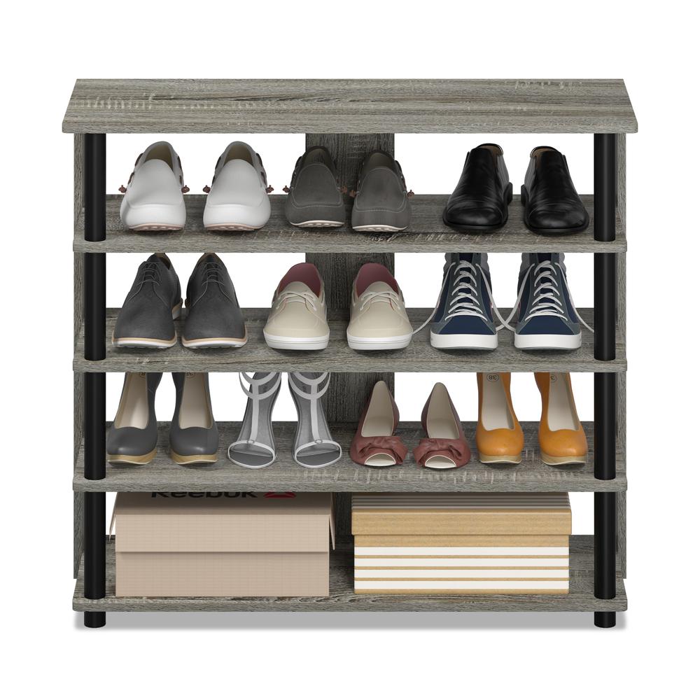 Turn-N-Tube 5 Tier Wide Shoe Rack, French Oak Grey/Black. Picture 5