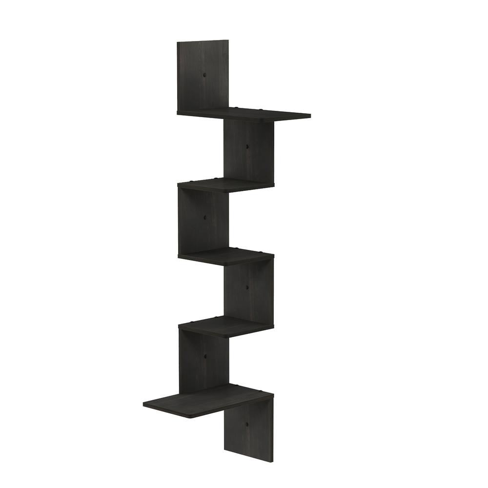 Rossi Modern 5-Tier Wall Floating Corner Shelf, Espresso. Picture 1