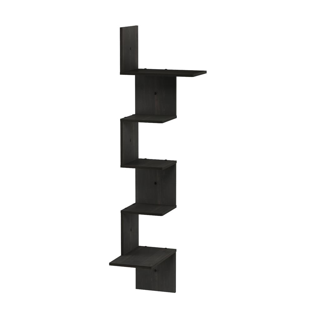 Rossi Modern 5-Tier Wall Floating Corner Shelf, Espresso. Picture 3