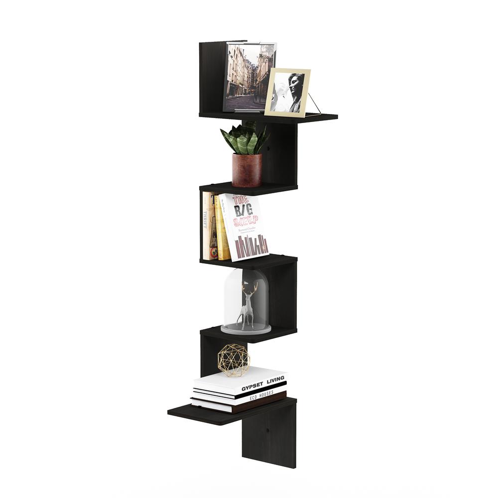 Rossi Modern 5-Tier Wall Floating Corner Shelf, Espresso. Picture 5