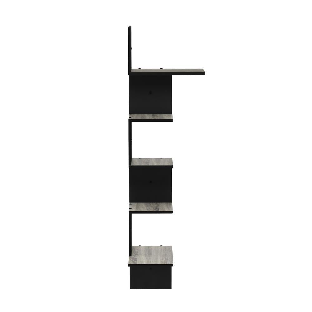 Rossi Modern 5-Tier Wall Floating Corner Shelf, French Oak Grey/Black. Picture 4
