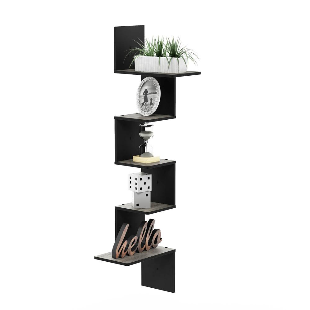 Rossi Modern 5-Tier Wall Floating Corner Shelf, French Oak Grey/Black. Picture 5