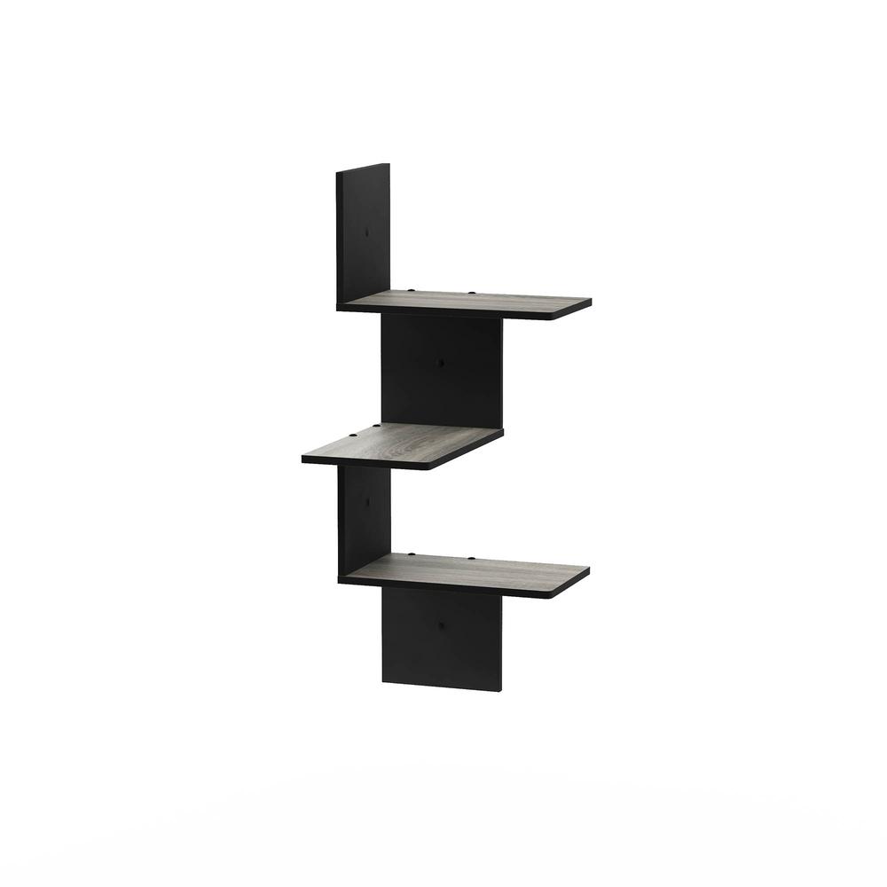 Rossi Modern 3-Tier Wall Floating Corner Shelf, French Oak Grey/Black. Picture 3