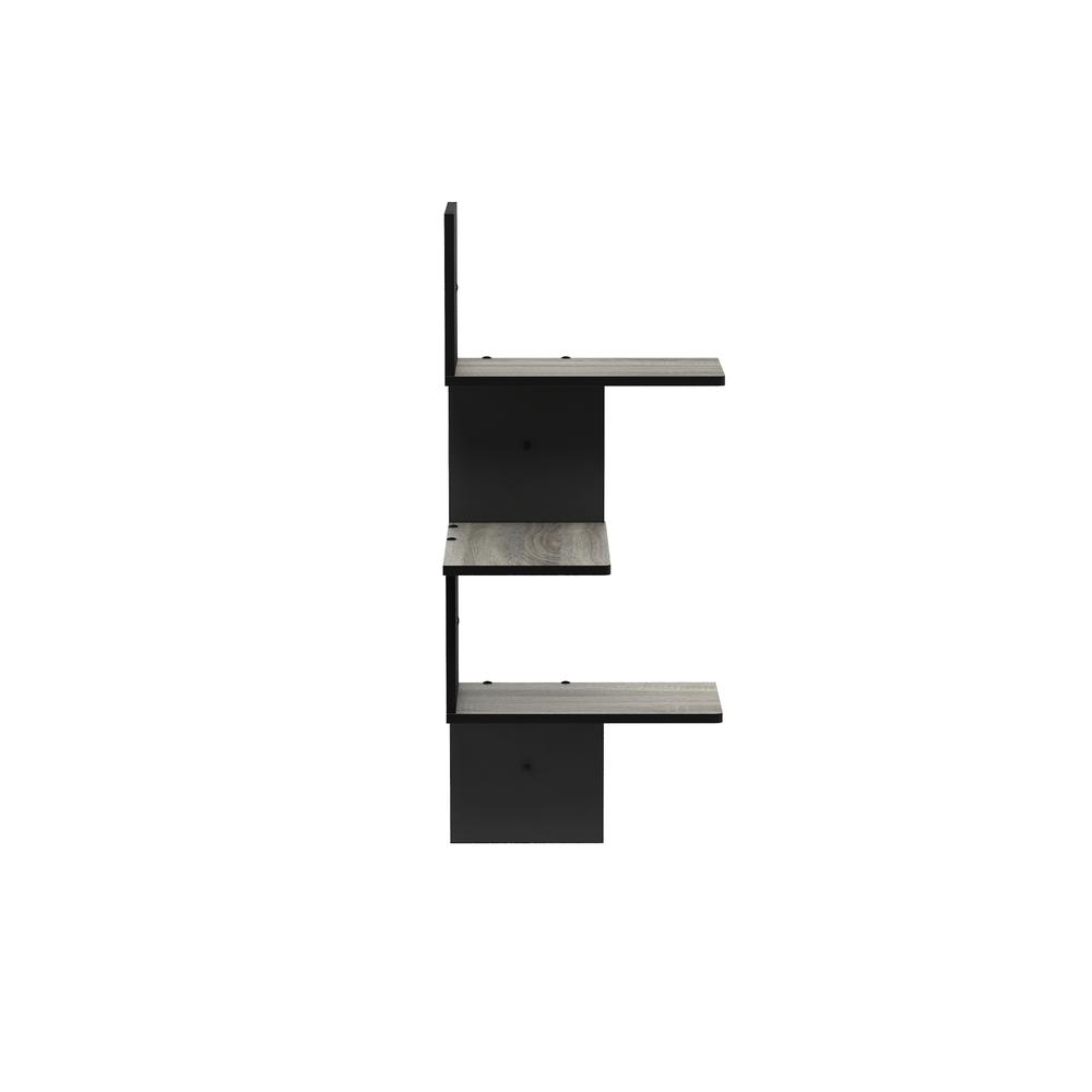 Rossi Modern 3-Tier Wall Floating Corner Shelf, French Oak Grey/Black. Picture 4