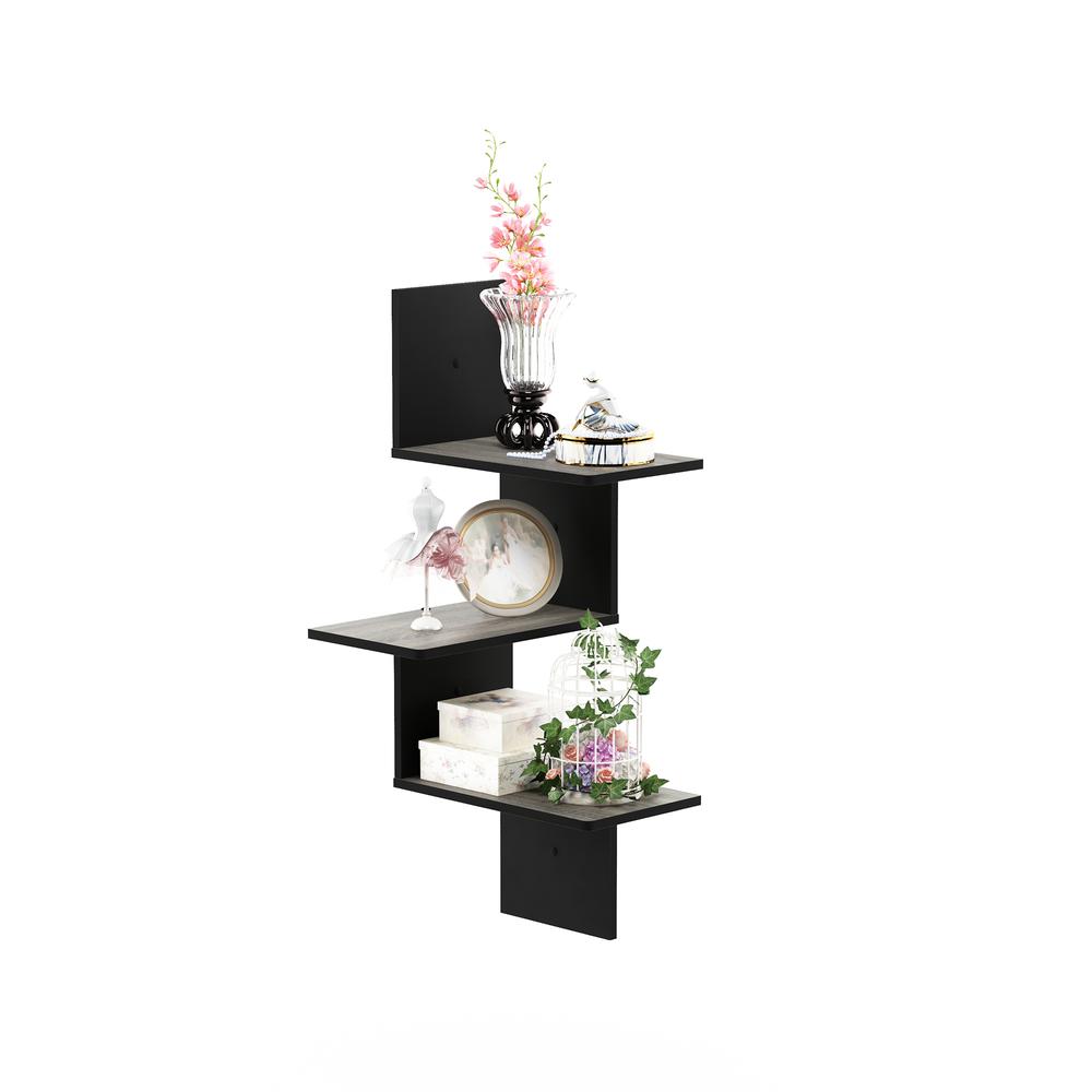 Rossi Modern 3-Tier Wall Floating Corner Shelf, French Oak Grey/Black. Picture 5
