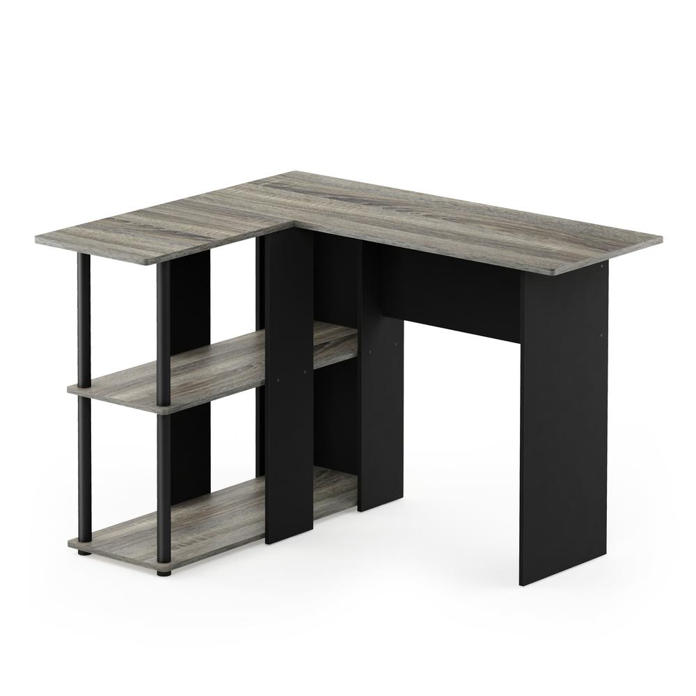 Abbott L-Shape Desk with Bookshelf, French Oak Grey/Black, 17092GYW/BK. Picture 1