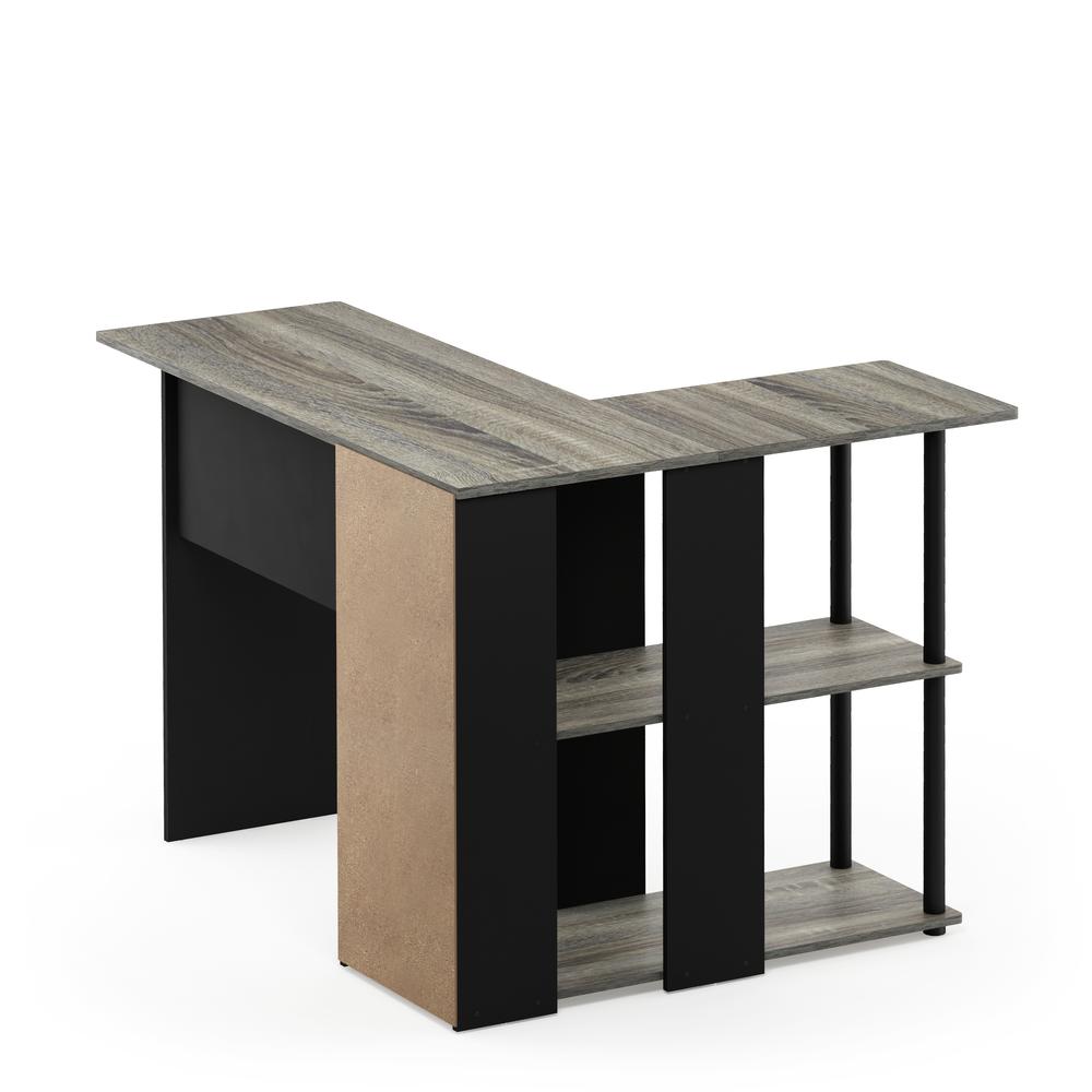 Abbott L-Shape Desk with Bookshelf, French Oak Grey/Black, 17092GYW/BK. Picture 4