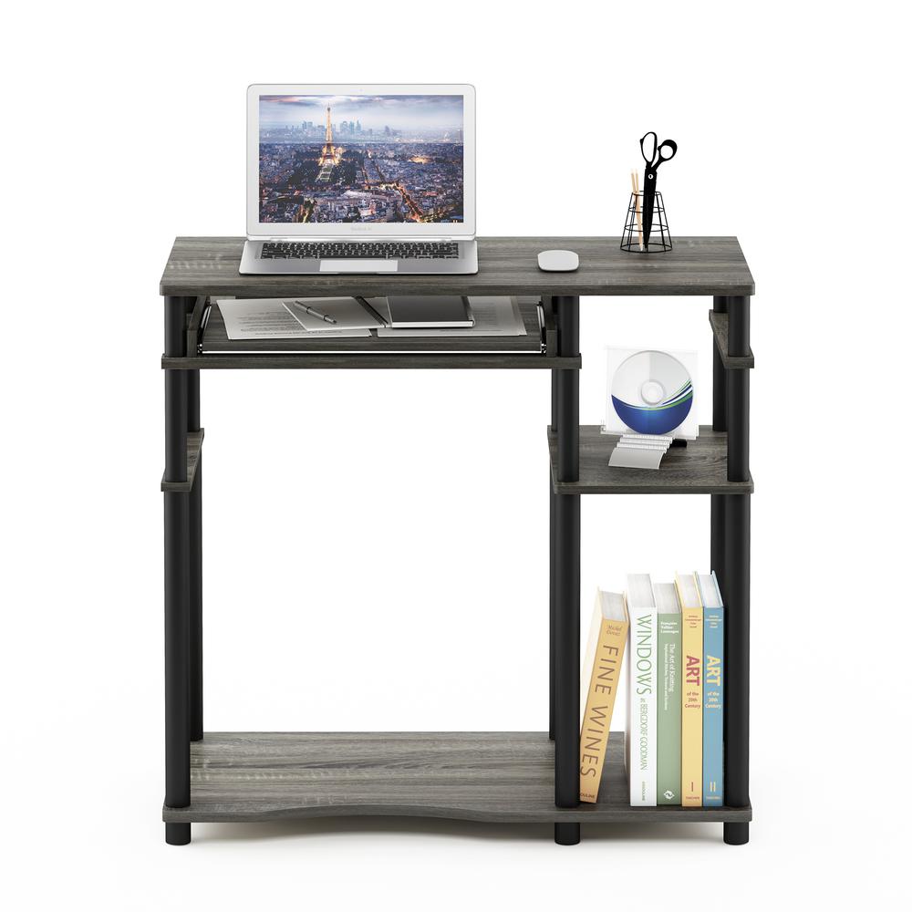 Abbott Computer Desk with Bookshelf, French Oak Grey/Black, 17097GYW/BK. Picture 5