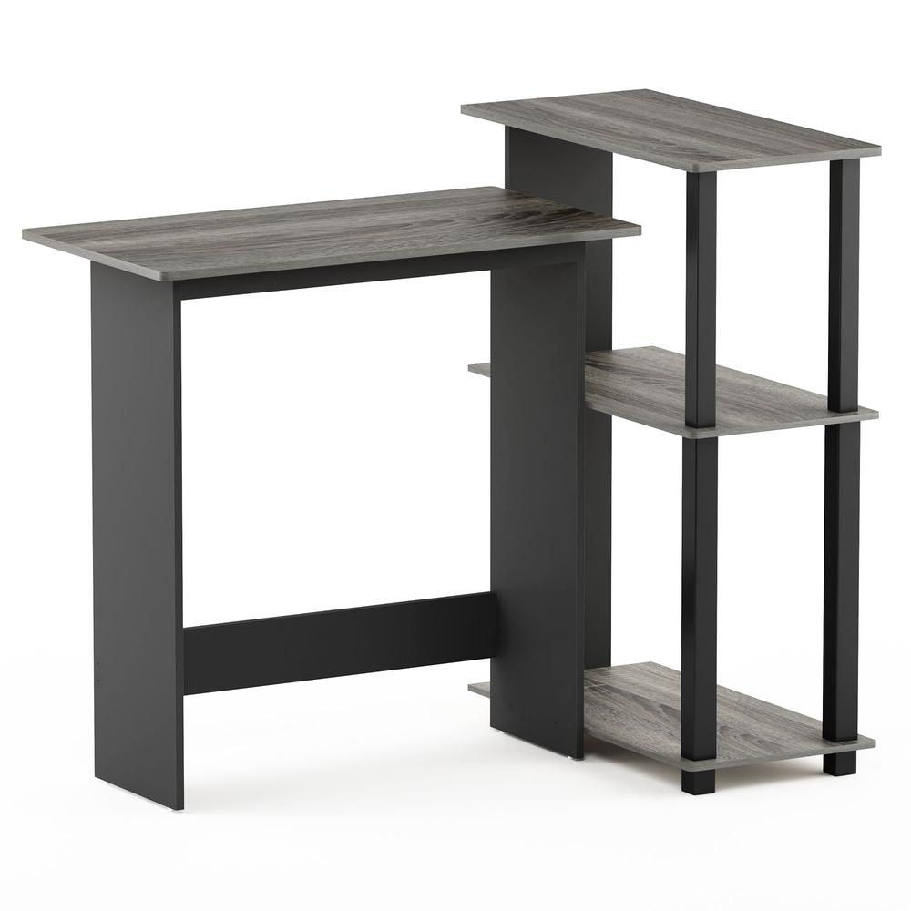 Abbott Corner Computer Desk with Bookshelf, French Oak Grey/Black, 16086R1GYW/BK. Picture 1