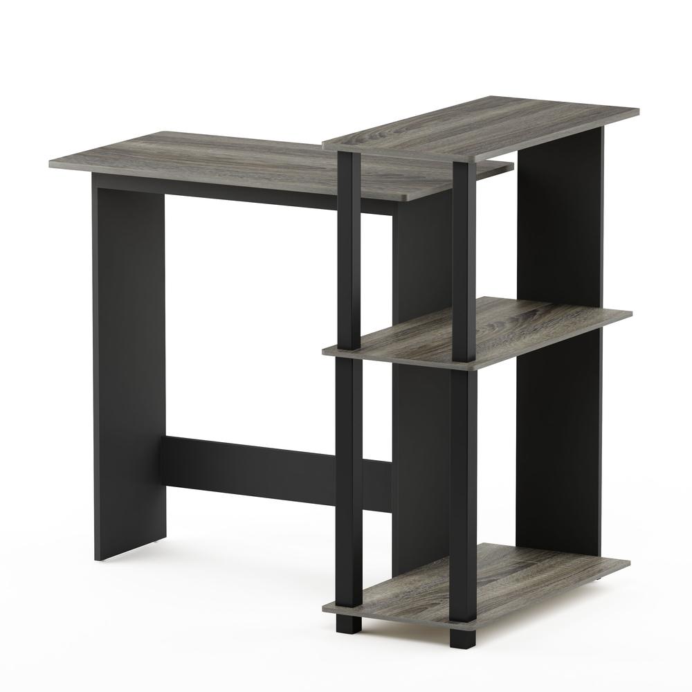 Abbott Corner Computer Desk with Bookshelf, French Oak Grey/Black, 16086R1GYW/BK. Picture 4