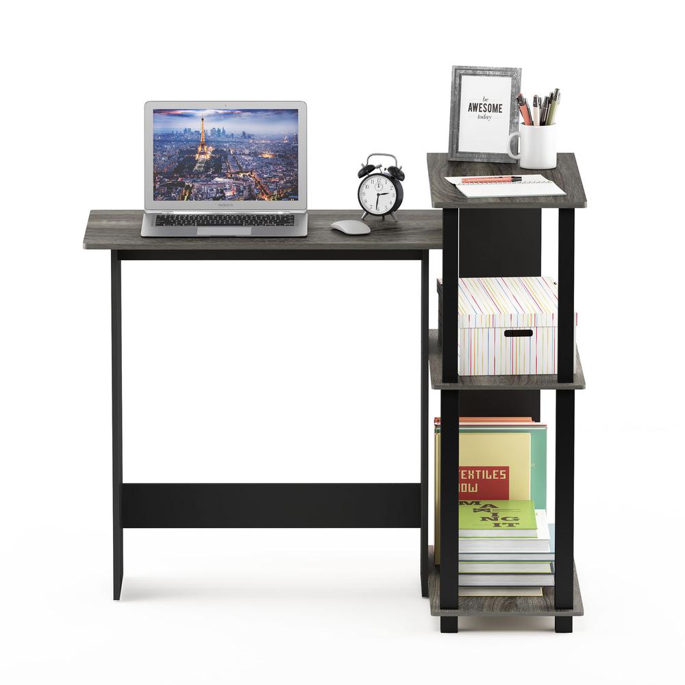 Abbott Corner Computer Desk with Bookshelf, French Oak Grey/Black, 16086R1GYW/BK. Picture 5