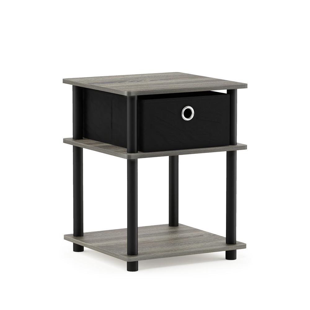 Turn-N-Tube 3-Tier End Table with Storage Bin, French Oak Grey/Black/Black, 18063GYW/BK/BK. Picture 1