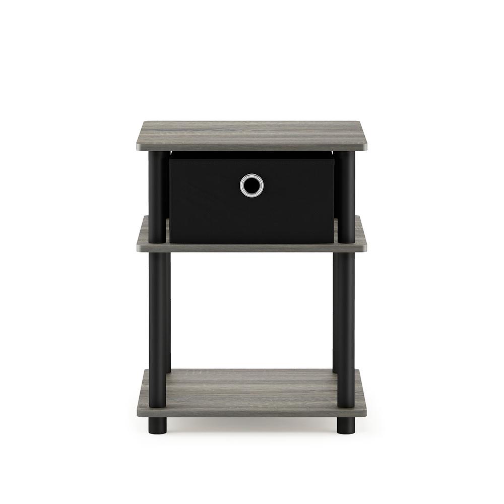 Turn-N-Tube 3-Tier End Table with Storage Bin, French Oak Grey/Black/Black, 18063GYW/BK/BK. Picture 3
