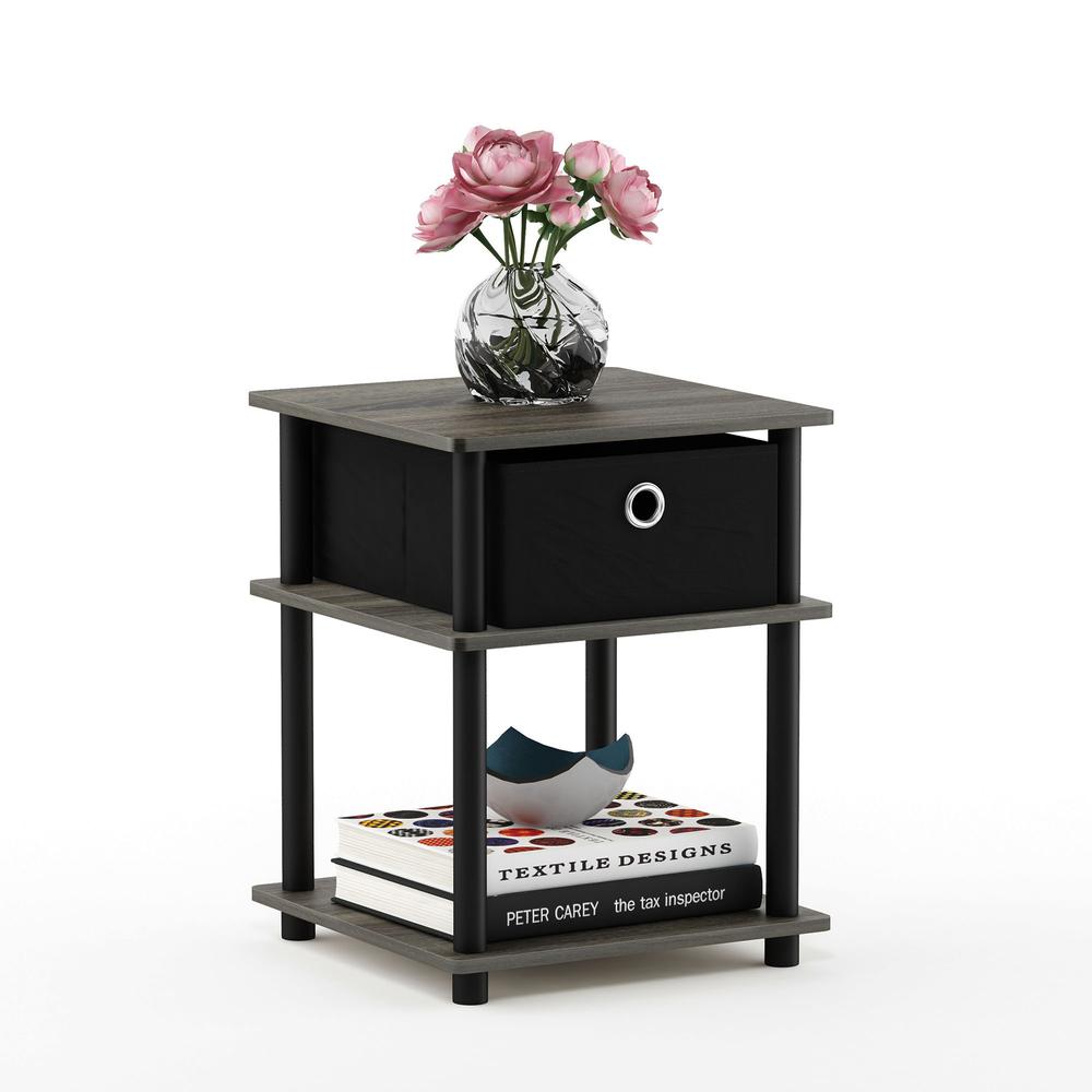 Turn-N-Tube 3-Tier End Table with Storage Bin, French Oak Grey/Black/Black, 18063GYW/BK/BK. Picture 4