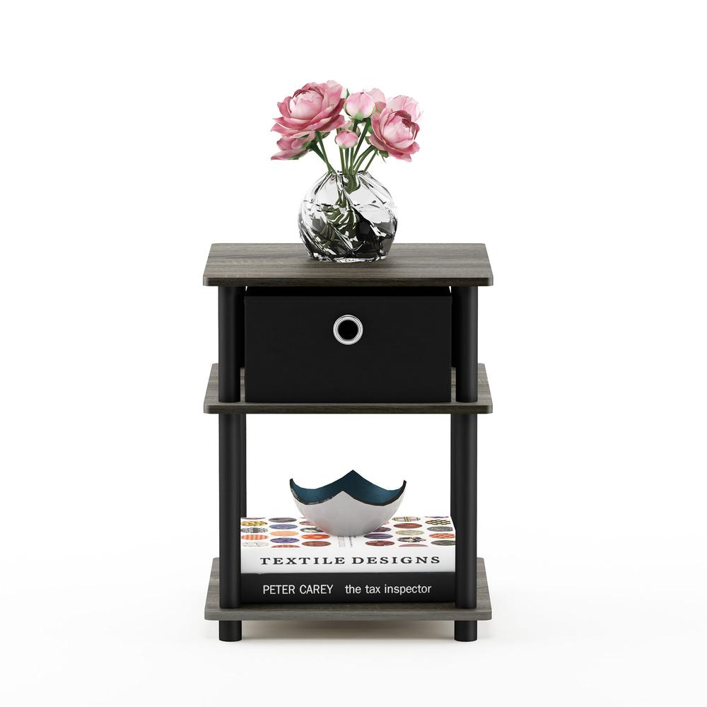 Turn-N-Tube 3-Tier End Table with Storage Bin, French Oak Grey/Black/Black, 18063GYW/BK/BK. Picture 5