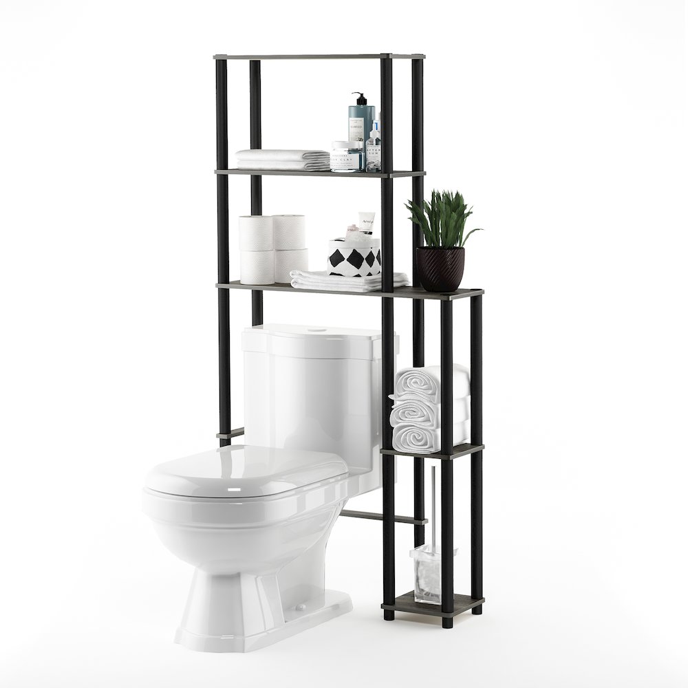 5-Shelf Over Toilet Bathroom Organizer, Freestanig Space Saver Shelves, Grey Oak. Picture 3