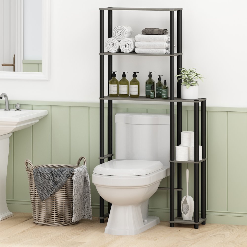 5-Shelf Over Toilet Bathroom Organizer, Freestanig Space Saver Shelves, Grey Oak. Picture 4