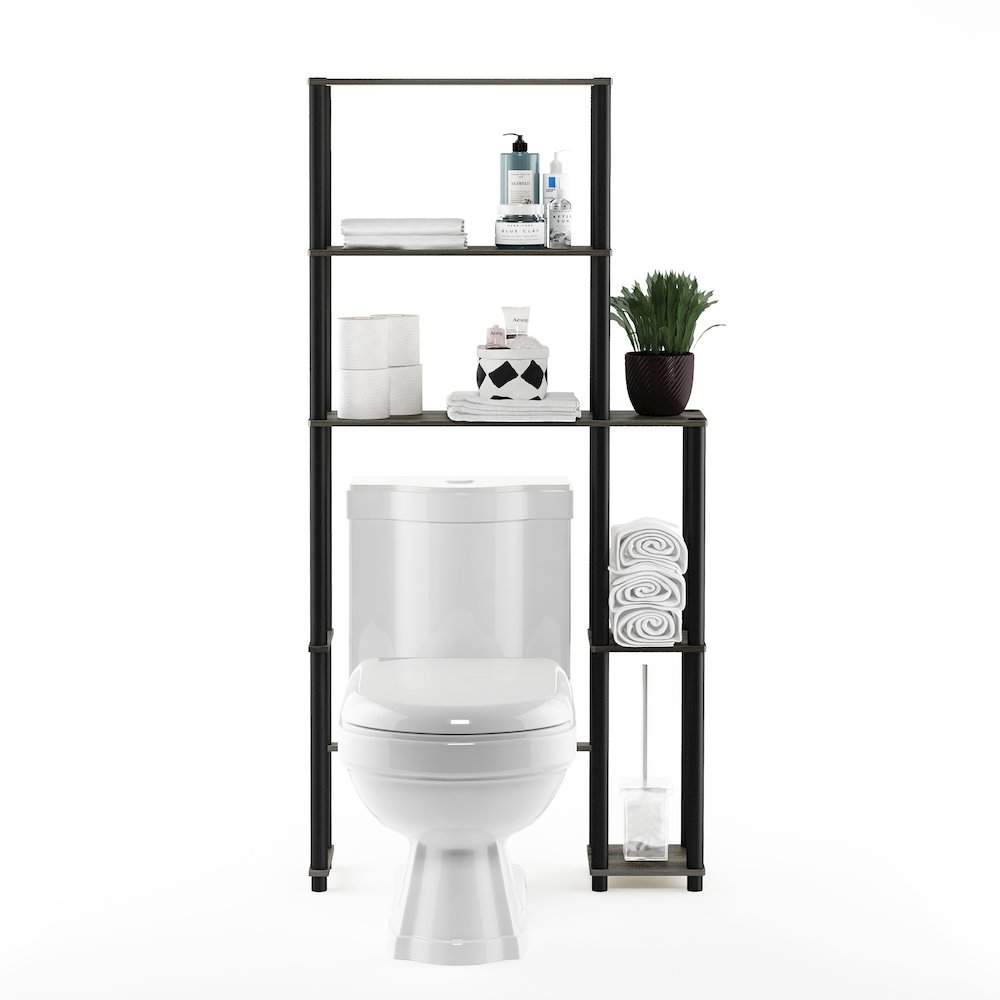 5-Shelf Over Toilet Bathroom Organizer, Freestanig Space Saver Shelves, Grey Oak. Picture 6