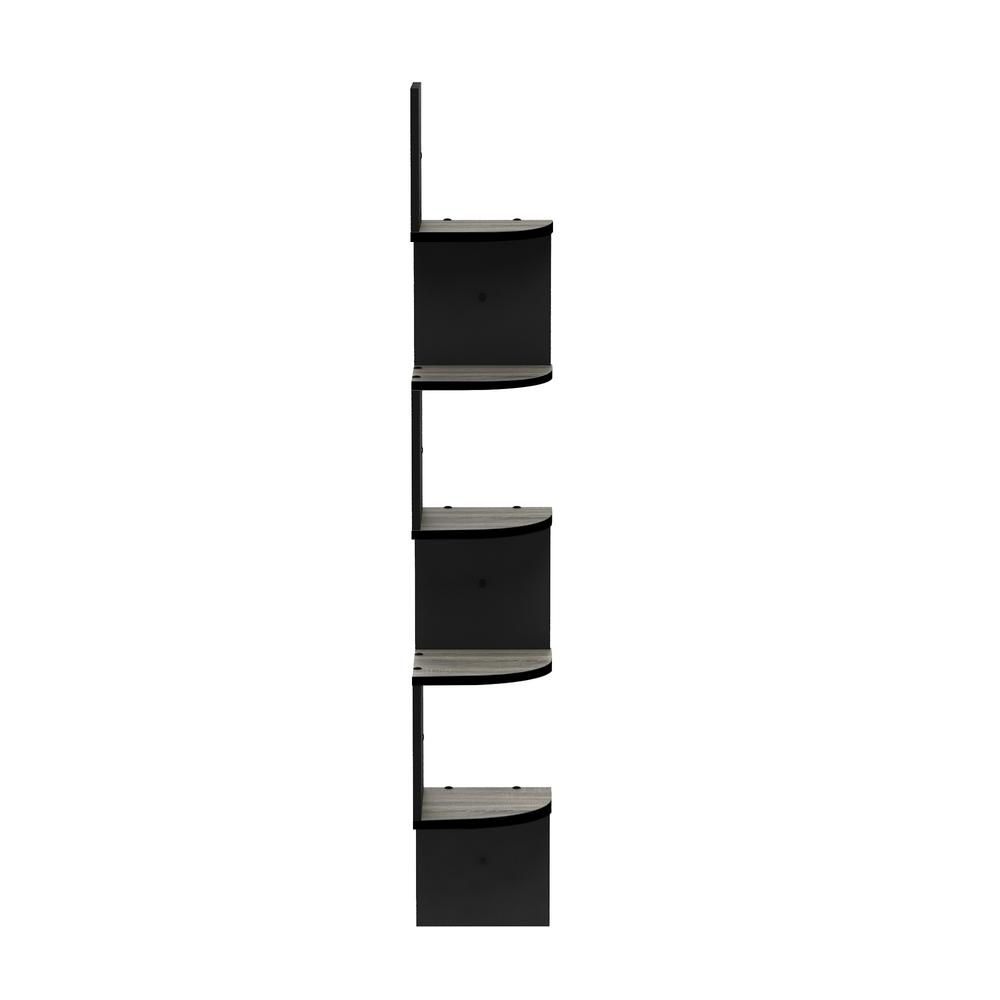 5 Tier Wall Mount Floating Radial Corner Shelf, French Oak Grey/Black. Picture 4