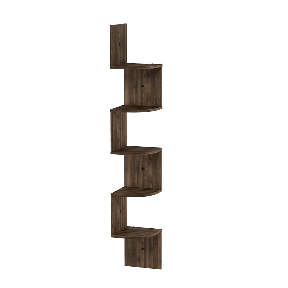 5 Tier Wall Mount Floating Radial Corner Shelf, Columbia Walnut. Picture 3
