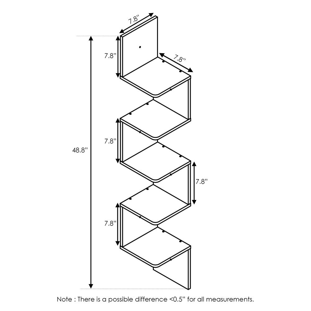 5 Tier Wall Mount Floating Corner Square Shelf, French Oak Grey/Black. Picture 2