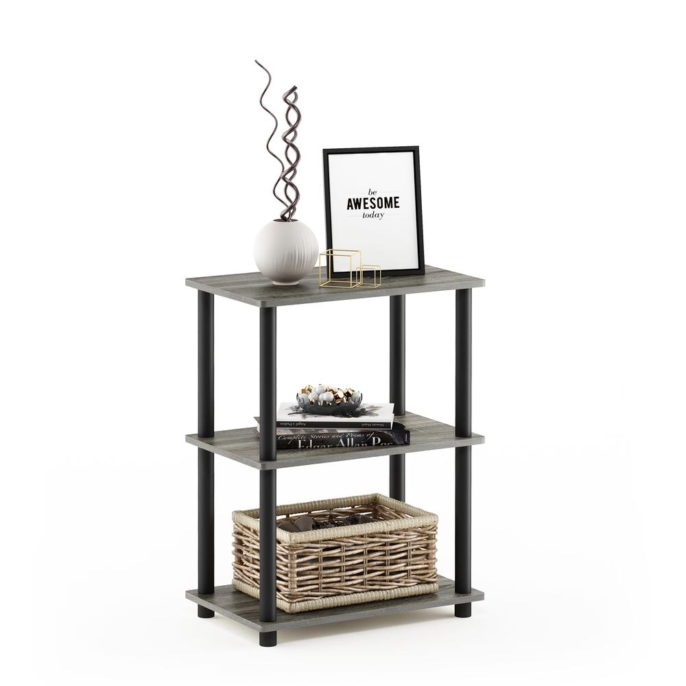 Furinno Turn-N-Tube No Tool 3-Tier Storage Shelf, French Oak Grey/Black. Picture 4