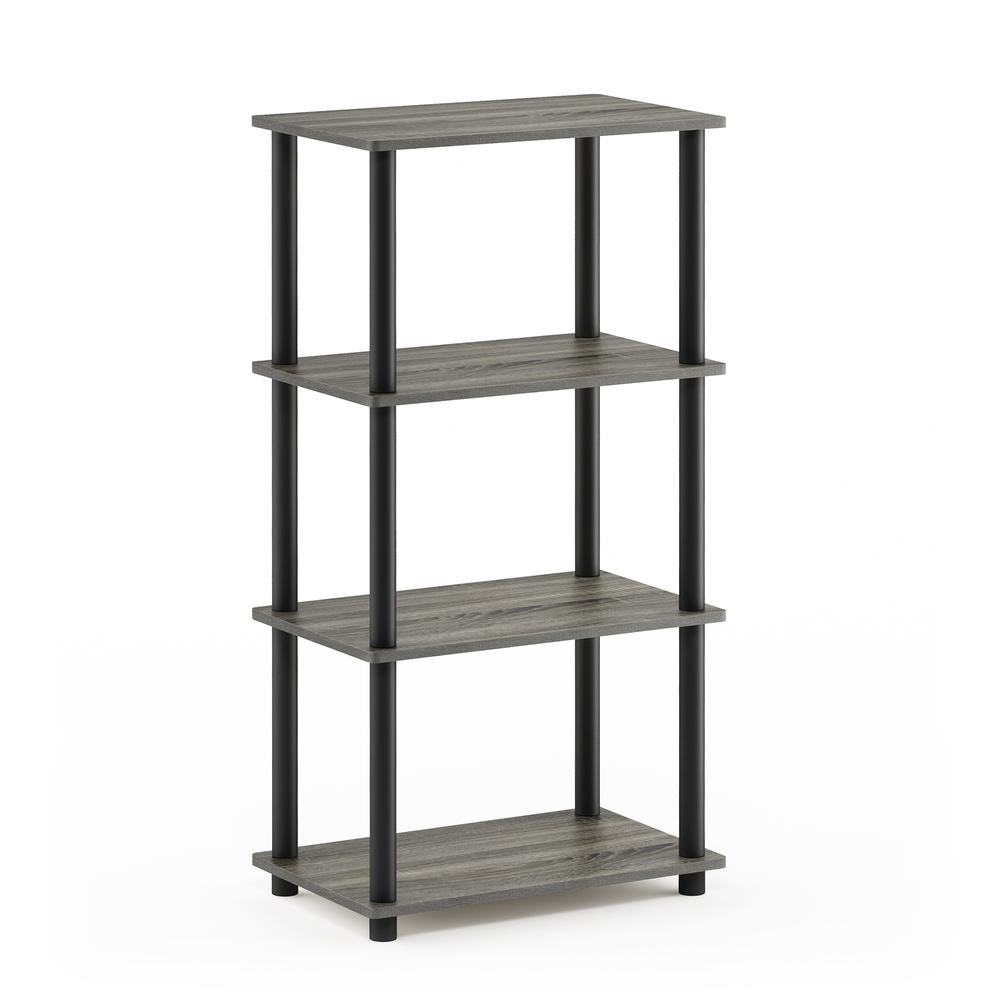 Furinno Turn-N-Tube No Tool 4-Tier Storage Shelf, French Oak Grey/Black. Picture 1