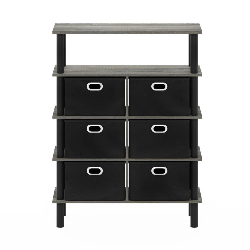 Furinno Frans Turn-N-Tube Console Table with Bin Drawers, French Oak Grey/Black/Black. Picture 2
