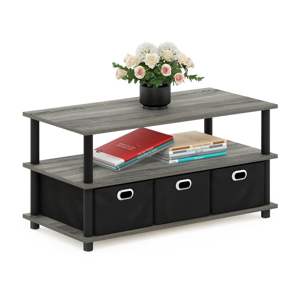 Furinno Frans Turn-N-Tube Coffee Table with Bin Drawers, French Oak/Black/Black. Picture 4