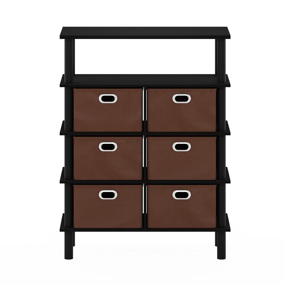 Furinno Frans Turn-N-Tube Console Table with Bin Drawers, Black Oak/Black/Brown. Picture 2