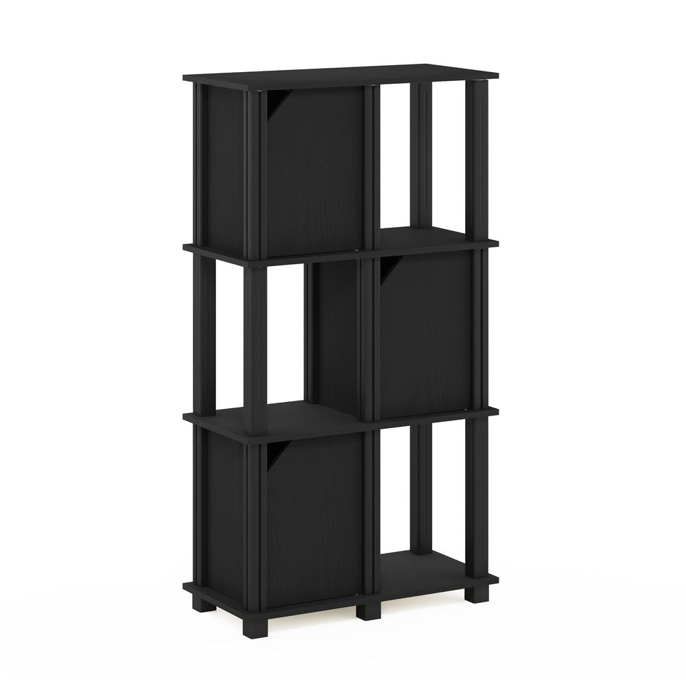 Furinno Brahms 4-Tier Storage Shelf with 3 Doors, Black Oak/Black. Picture 1