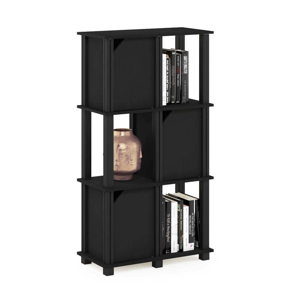 Furinno Brahms 4-Tier Storage Shelf with 3 Doors, Black Oak/Black. Picture 4