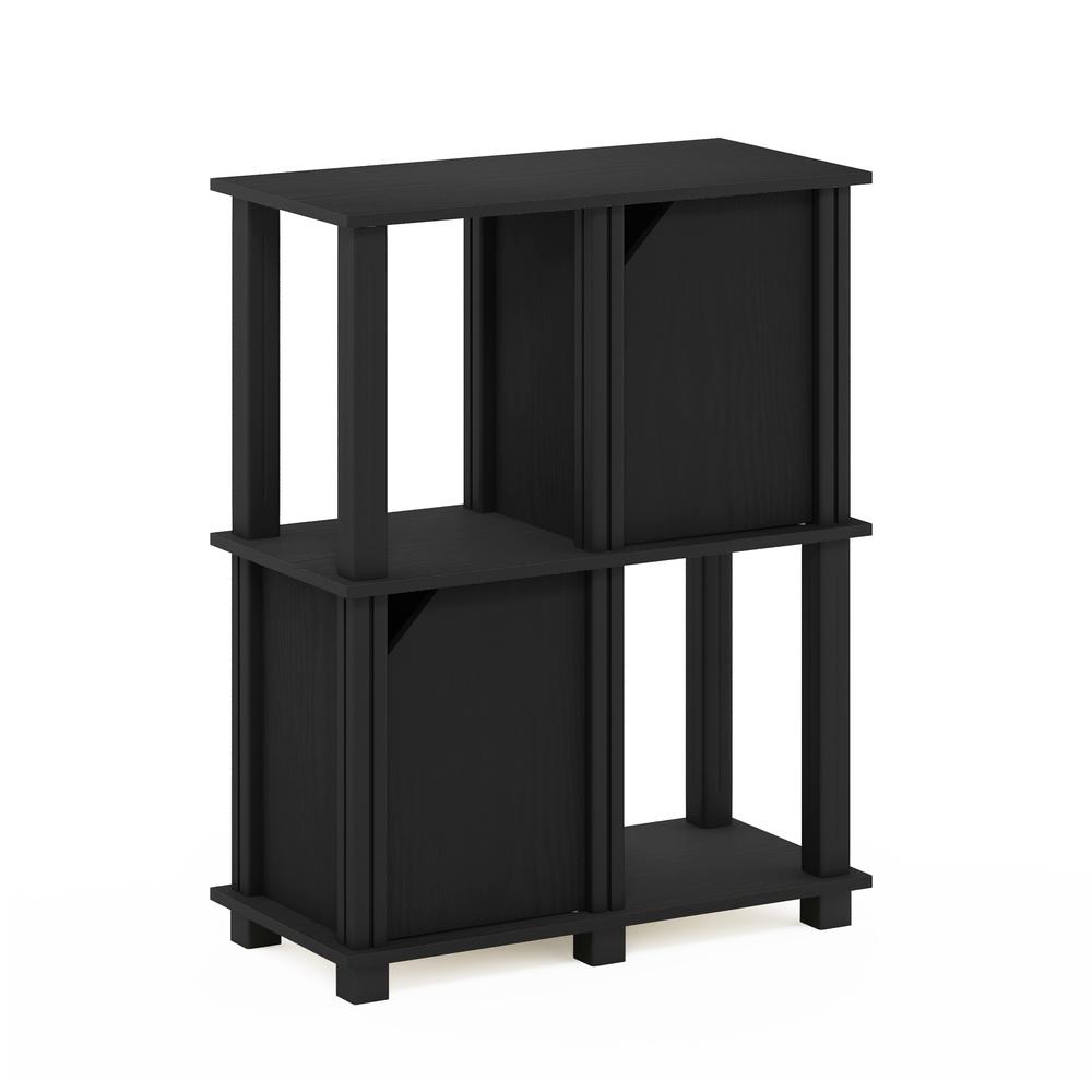Furinno Brahms 3-Tier Storage Shelf with 2 Doors, Black Oak/Black. Picture 1