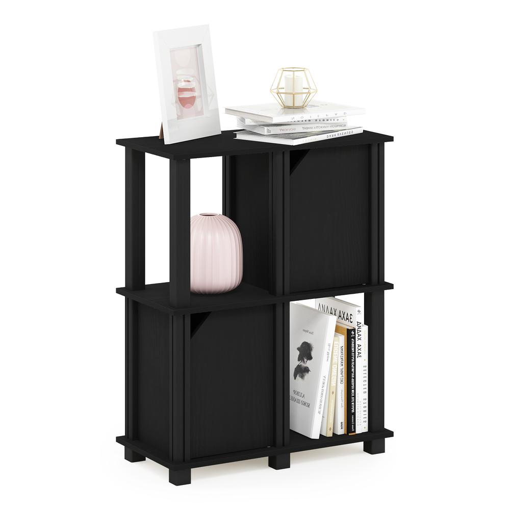 Furinno Brahms 3-Tier Storage Shelf with 2 Doors, Black Oak/Black. Picture 4