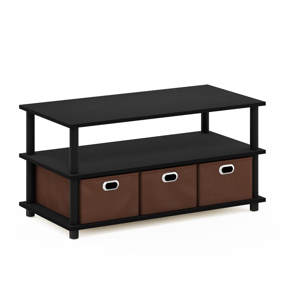Furinno Frans Turn-N-Tube Coffee Table with Bin Drawers, Black Oak/Black/Brown. Picture 1