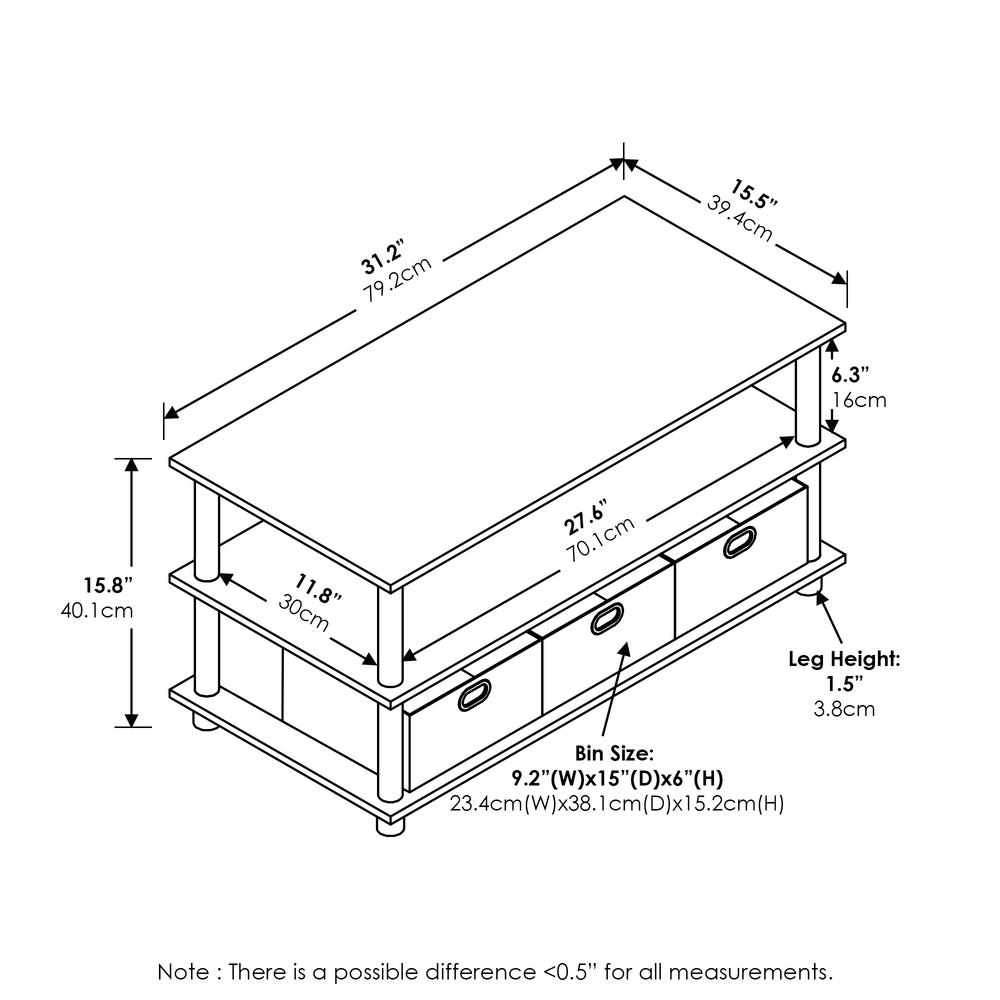Furinno Frans Turn-N-Tube Coffee Table with Bin Drawers, Black Oak/Black/Brown. Picture 2